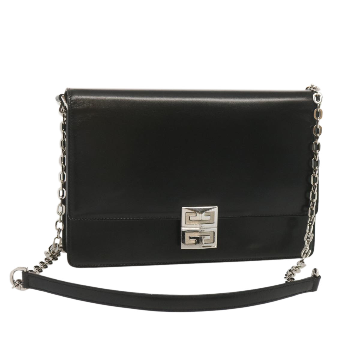 Givenchy Chain Shoulder Bag Leather Black Auth Am5976